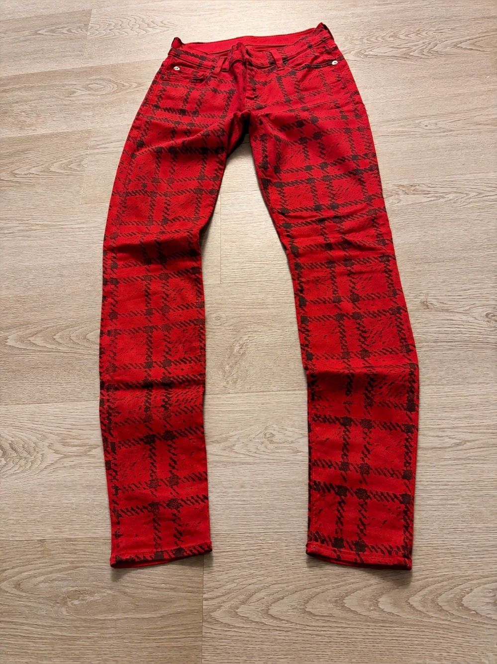 ❤️ 7 For All Mankind “The Skinny” Red Plaid Jeans – Size 25